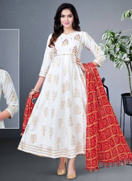 Red And White Vamika Biva New Latest Designer Festive Wear Rayon Anarkali Gown Collection 4003